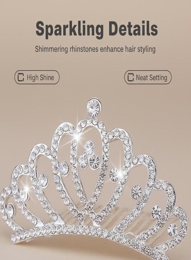 QUUPY Small Rhinestone Crown Comb Mini Tiara Hair Clips Shiny Crystal Tiara Crowns Princess Hair Accessories for Girls(Silver) - Image 4