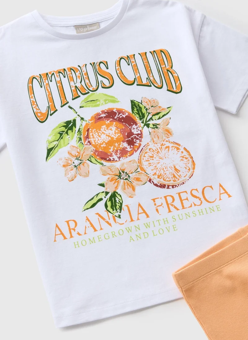 Matalan Girls Orange T-Shirt & Shorts Set