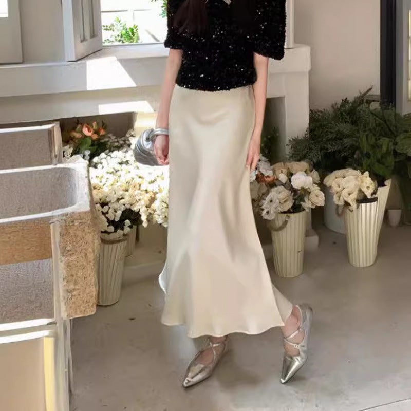 Silky Satin Midi Skirt - Black - Image 3