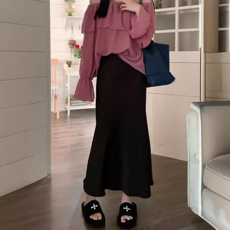 Silky Satin Midi Skirt - Black - Image 2