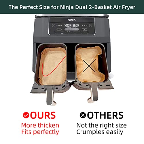 MUOOMU Air Fryer Disposable Paper Liners for Ninja Dual Airfryer Accessories, Non-Stick Parchment Rectangular for Baking, Oil Proof, Water Proof, for Microwave Oven (100PCS, 8.6in x 5.5in) - Image 4