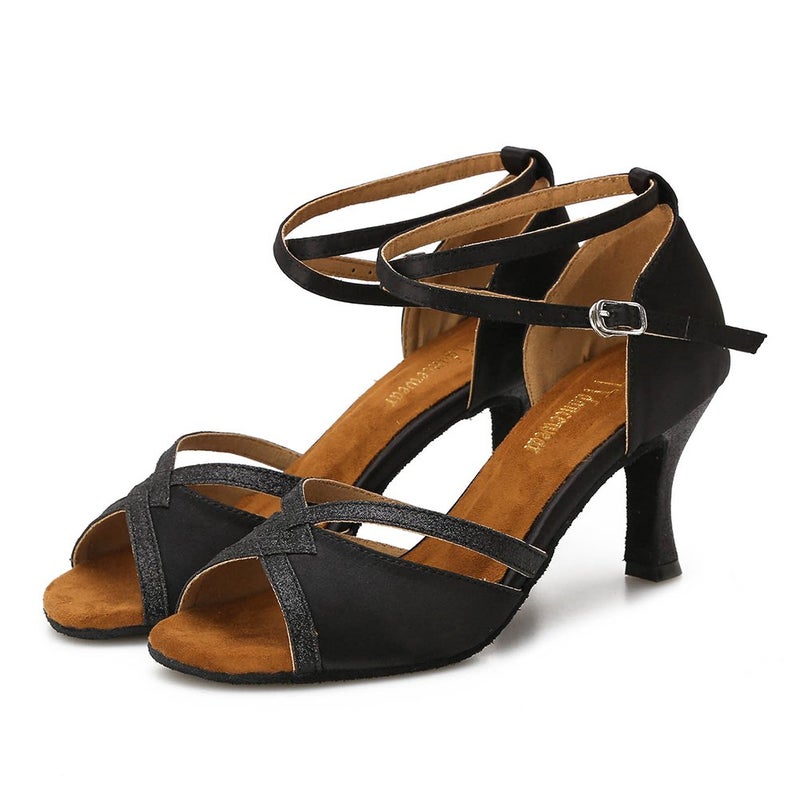 TTdancewear Women Ballroom Dance Shoes Latin Salsa Bachata Performance Sparkly Dance Dancing Shoes 6.5- Black 2.5inch - Image 3