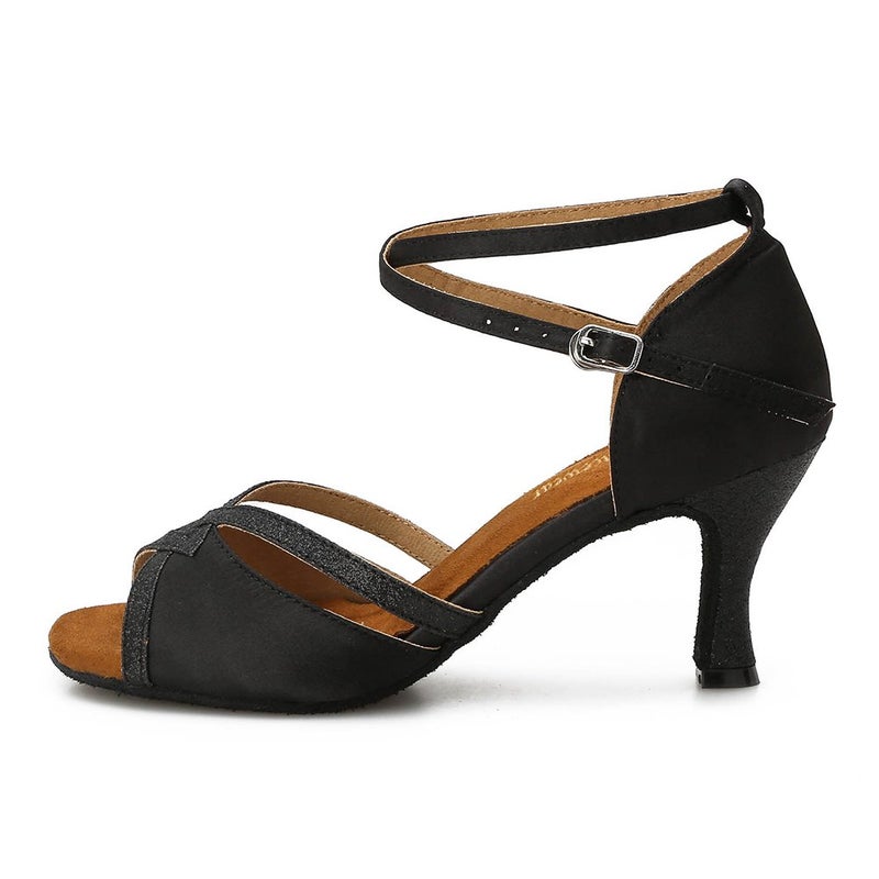 TTdancewear Women Ballroom Dance Shoes Latin Salsa Bachata Performance Sparkly Dance Dancing Shoes 6.5- Black 2.5inch - Image 2