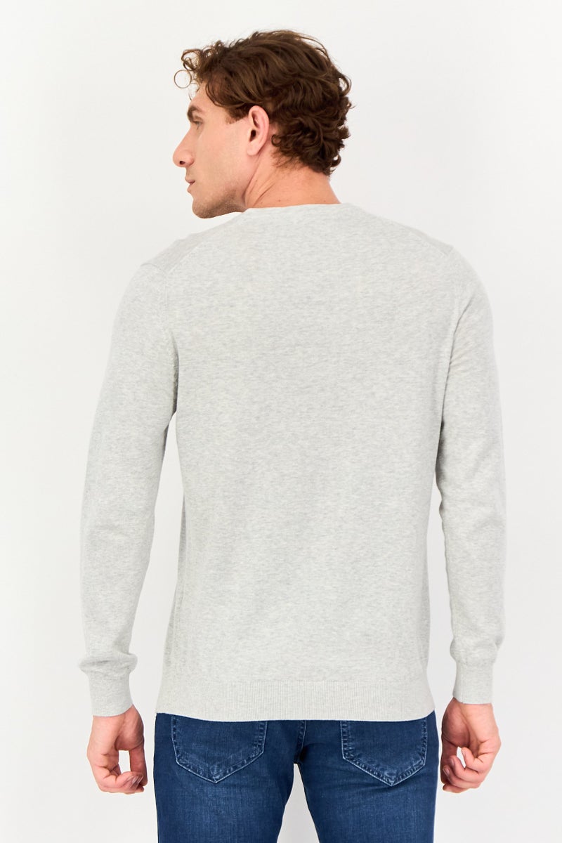 Celio Men V Neck Heather Sweater, Grey - Image 3