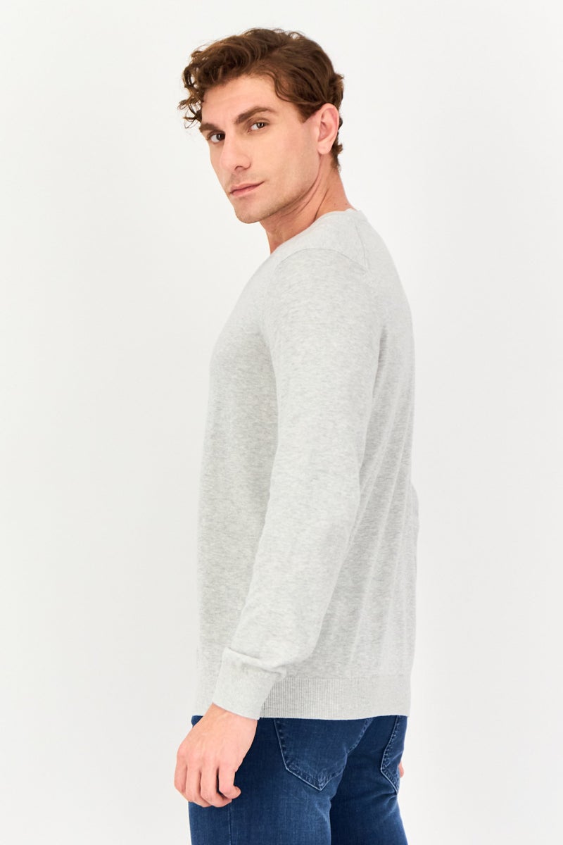 Celio Men V Neck Heather Sweater, Grey - Image 2