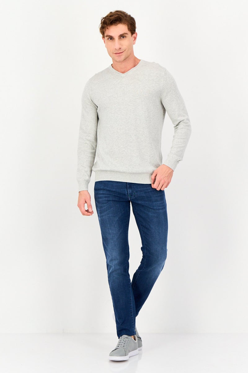 Celio Men V Neck Heather Sweater, Grey - Image 4