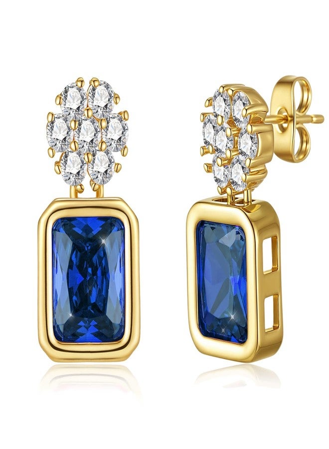 إيفيفك أقراط إيفيفيك النمساوية المرصعة بالكريستال على شكل زهرة مربعة للنساء، مطلية بالذهب عيار 14 قيراط، هدية مجوهرات (أزرق داكن) - Image 1