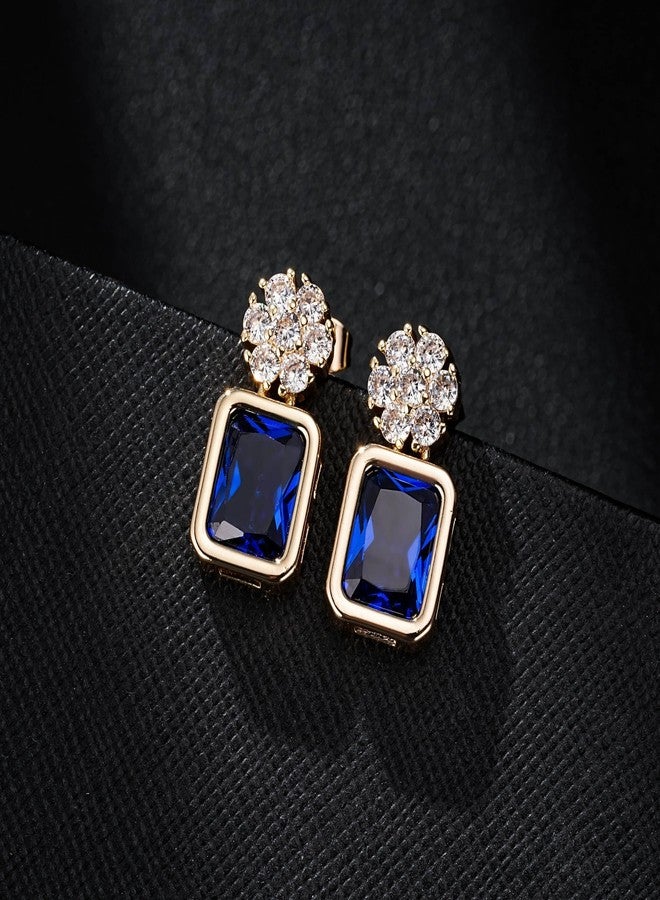 إيفيفك أقراط إيفيفيك النمساوية المرصعة بالكريستال على شكل زهرة مربعة للنساء، مطلية بالذهب عيار 14 قيراط، هدية مجوهرات (أزرق داكن) - Image 4