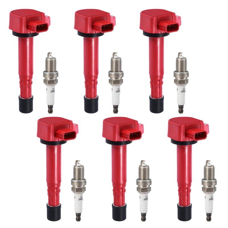 Pindex 6 Pack Ignition Coils and Iridium Spark PlugsUF400 PK16TT4503 Coil Pack Kits Compatible with Honda 0408 Accord 0608 Ridgeline 0308 Pilot 0407 Saturn Vue 0109 MDX 30L 35L