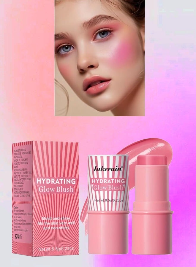 lakerain Hydrating Glow Blush Moisturizing Hydrating Long Lasting Multi Use Glow Blusher for Eyes Lips Face Waterproof Hydrating Glow Blush Stick Tinted Blush Cooling Jelly Stick Cream Blush Balm 01  - Image 1