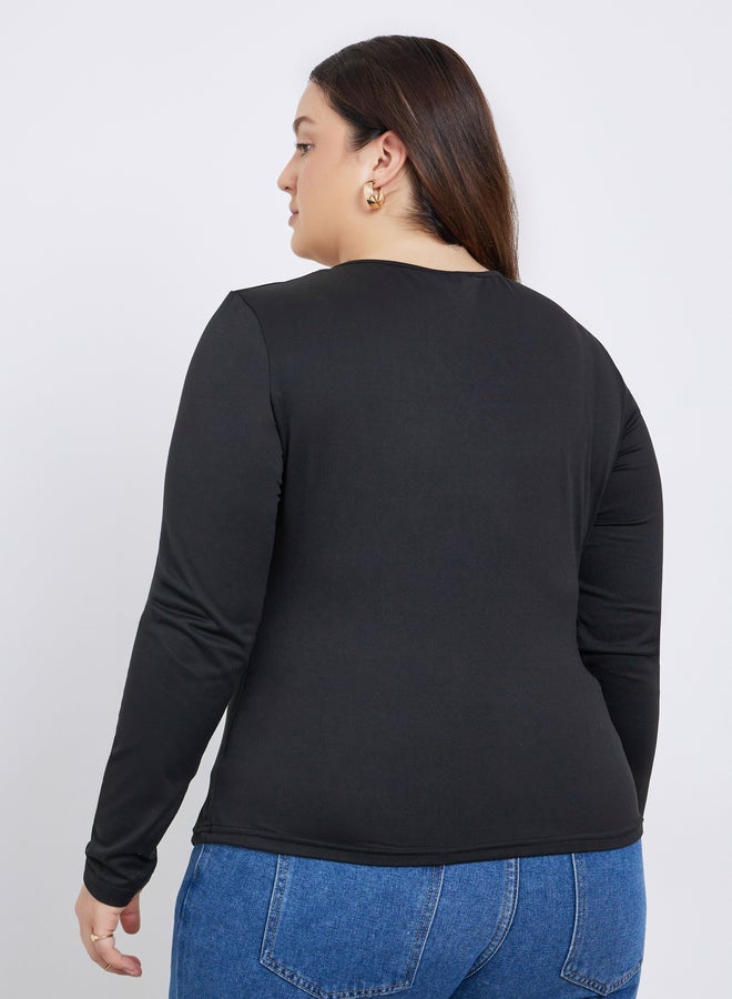 Styli Plus Size Keyhole Detail Fitted Knit Top - Image 3