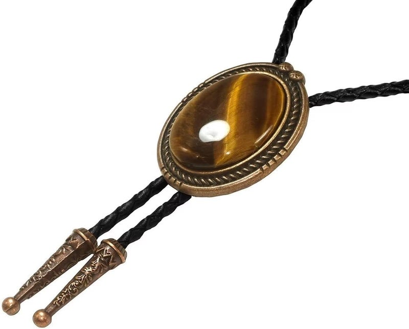 Moranse Bolo Tie with Natural Tiger Eye Stone Celtic Style Genuine and Cowhide Rope - Image 5