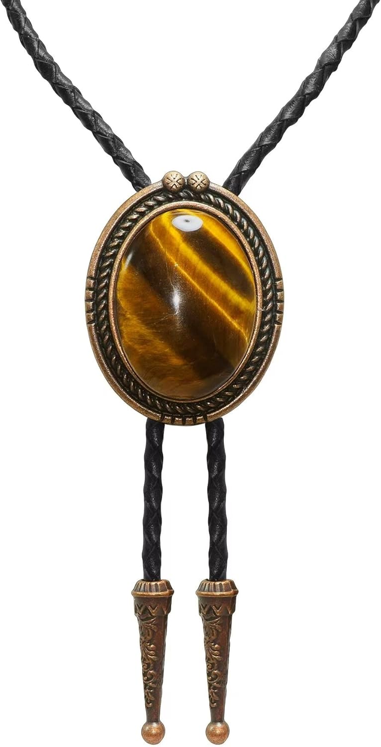 Moranse Bolo Tie with Natural Tiger Eye Stone Celtic Style Genuine and Cowhide Rope - Image 4