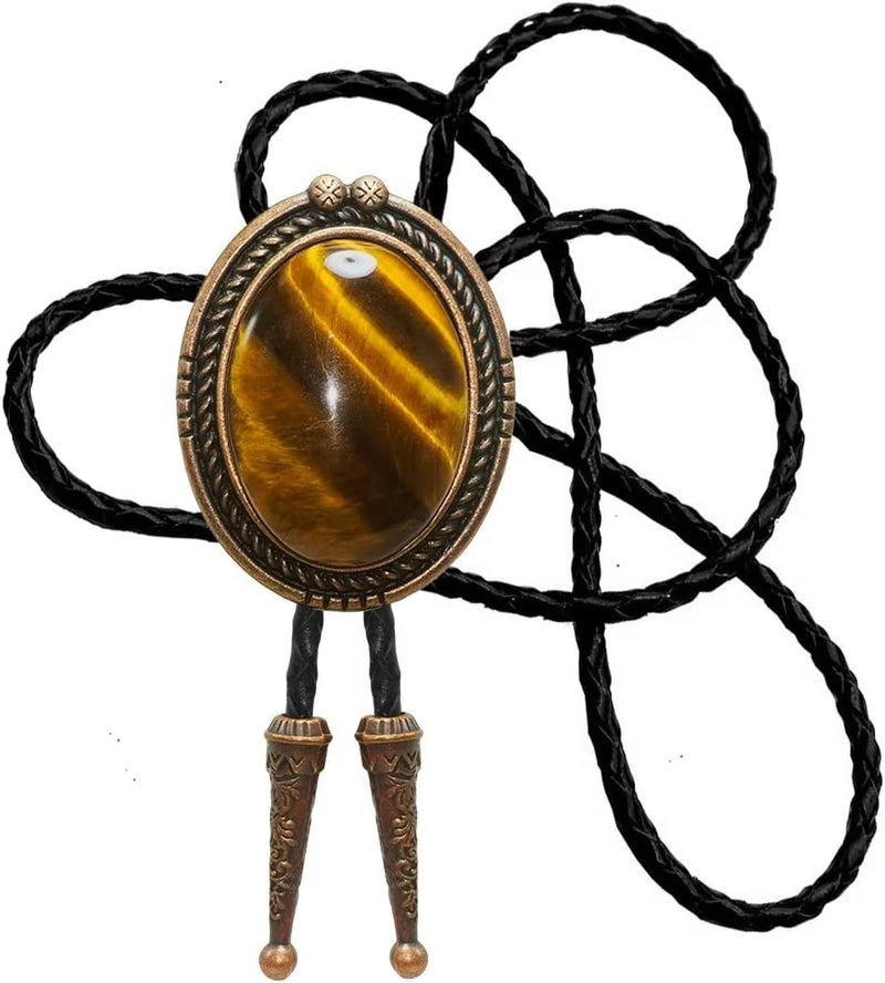 Moranse Bolo Tie with Natural Tiger Eye Stone Celtic Style Genuine and Cowhide Rope - Image 1