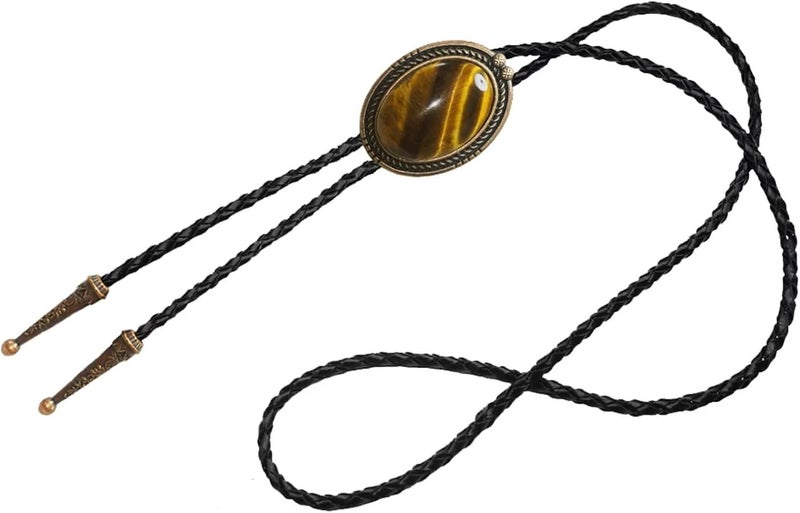 Moranse Bolo Tie with Natural Tiger Eye Stone Celtic Style Genuine and Cowhide Rope - Image 2