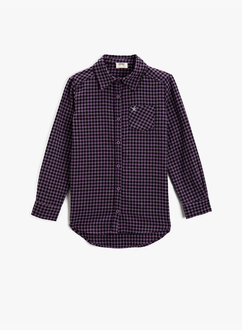 كوتون Checked Long Sleeve Classic Collar One Pocket Shirt