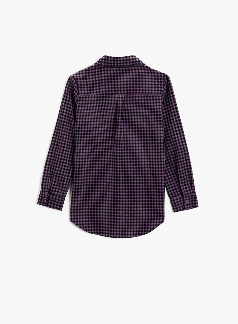 كوتون Checked Long Sleeve Classic Collar One Pocket Shirt