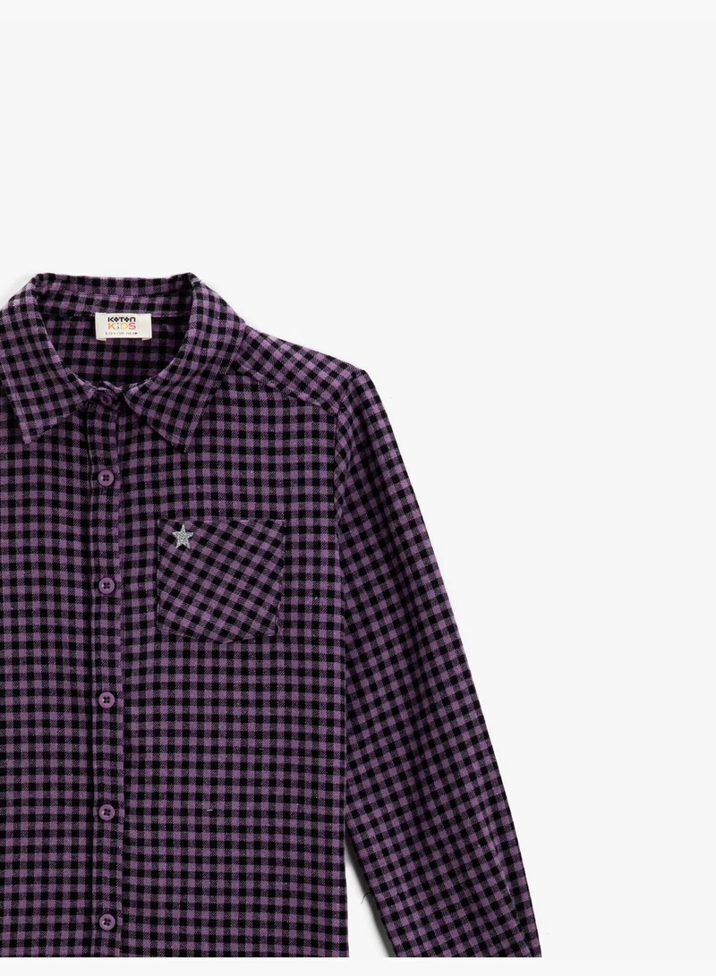 كوتون Checked Long Sleeve Classic Collar One Pocket Shirt