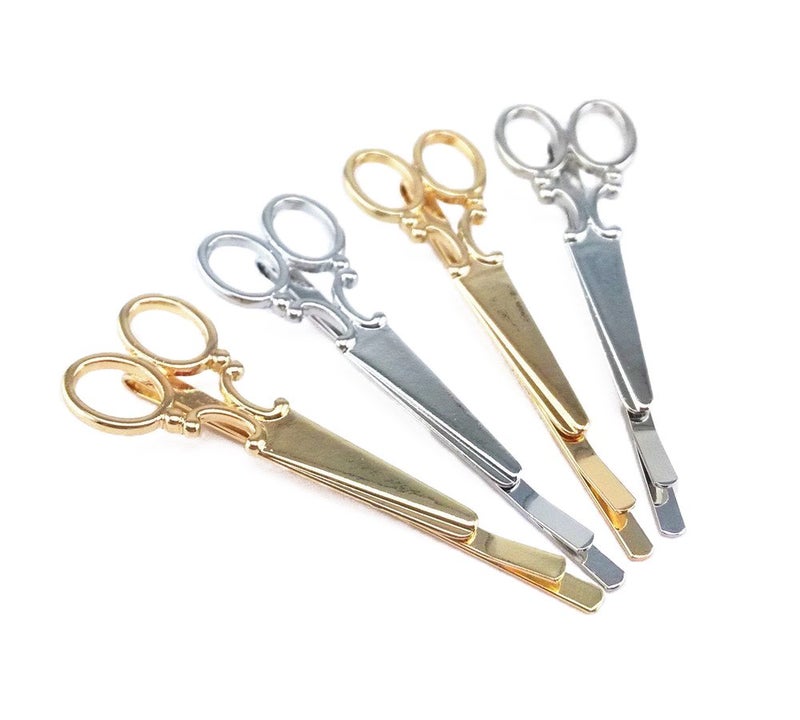 Yueton yueton 4pcs Gold and Silver Scissors Shape Barrettes Bobby Pin Hair Clips Bride Headwear Edge Clip Clamps