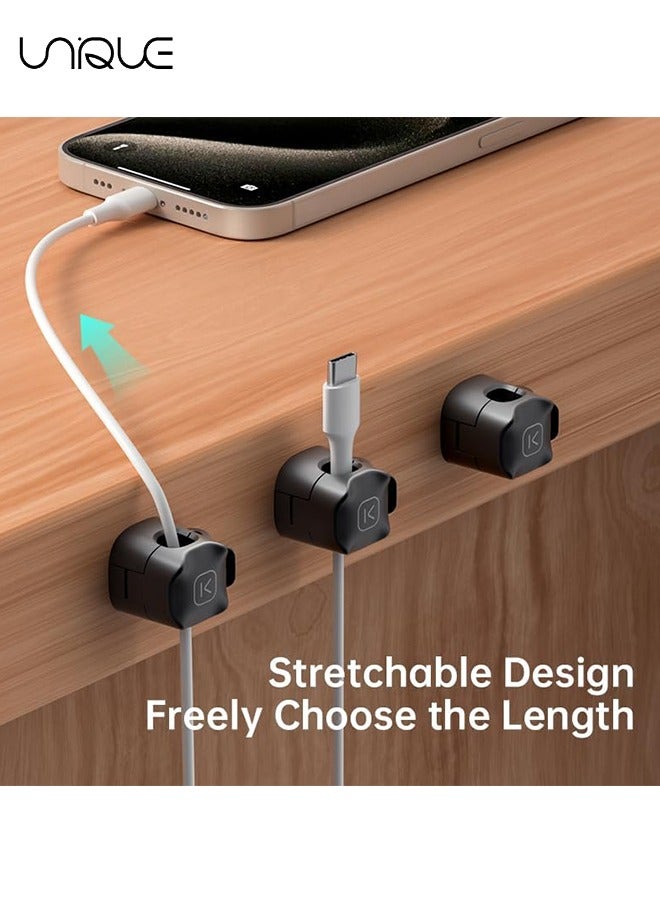 يونيك 3 حزمة مقاطع الكابلات المغناطيسية [كابل سلس قابل للتعديل] حامل الحبل ، منظم الحبل للمكتب - مشبك قابل للتعديل ، منظم الأسلاك ، حامل شاحن USB للهاتف ، منضدة سطح مكتب إدارة الحائط للسيارة (أسود) - Image 4