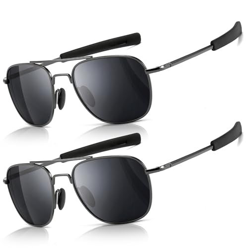 SUNGAIT 2 pairs Men's Military Style Polarized Pilot Aviator Sunglasses Bayonet Temples SGT285QH-QH-4 - Image 1