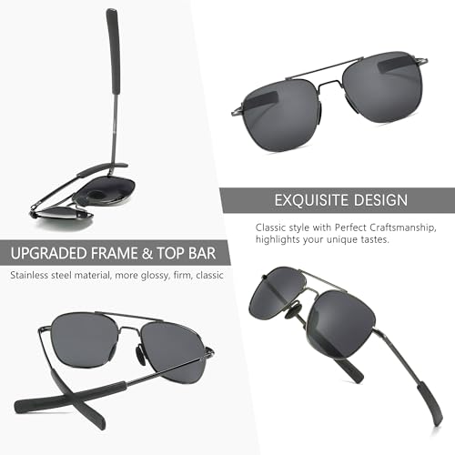 SUNGAIT 2 pairs Men's Military Style Polarized Pilot Aviator Sunglasses Bayonet Temples SGT285QH-QH-4 - Image 4
