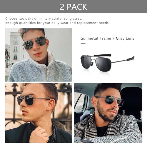 SUNGAIT 2 pairs Men's Military Style Polarized Pilot Aviator Sunglasses Bayonet Temples SGT285QH-QH-4 - Image 3