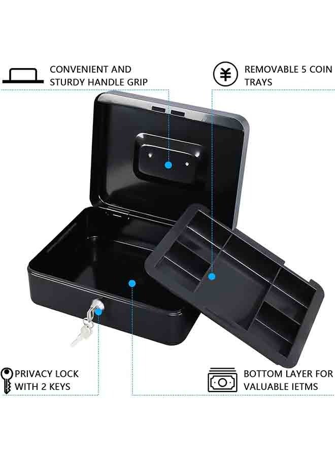 Beauenty Steel Cash Box with Key Lock - Money Organizer with Removable Tray, Secure Storage for Coins, Bills, and Checks, Compact Metal Cash Box for Home, Business, and Personal Use (Black) - Image 5