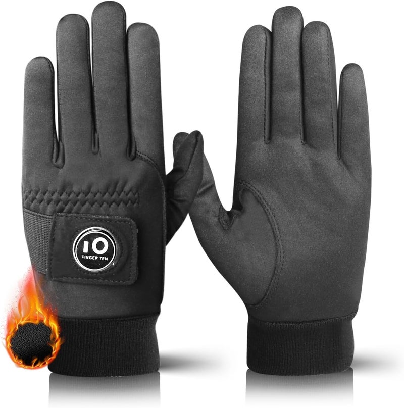 FINGER TEN FINGER TEN Men Winter Golf Gloves Warm with Ball Marker Grip Performance Value 1 Pair Large Cold Weather Windproof Size from Medium to XL (Large) - Image 1