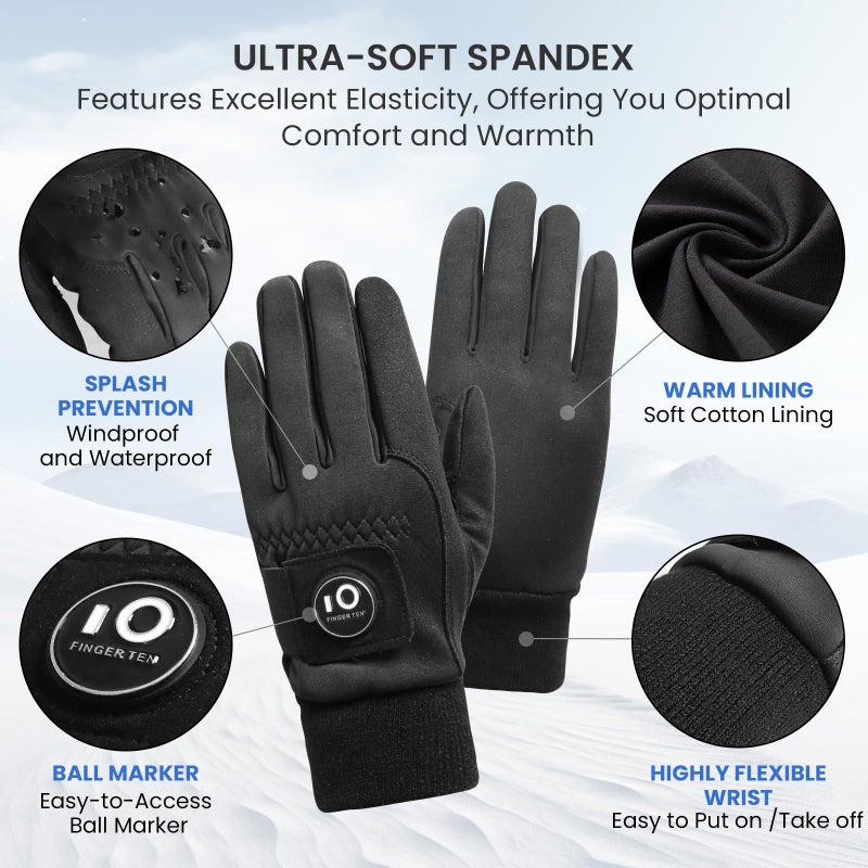 FINGER TEN FINGER TEN Men Winter Golf Gloves Warm with Ball Marker Grip Performance Value 1 Pair Large Cold Weather Windproof Size from Medium to XL (Large) - Image 2