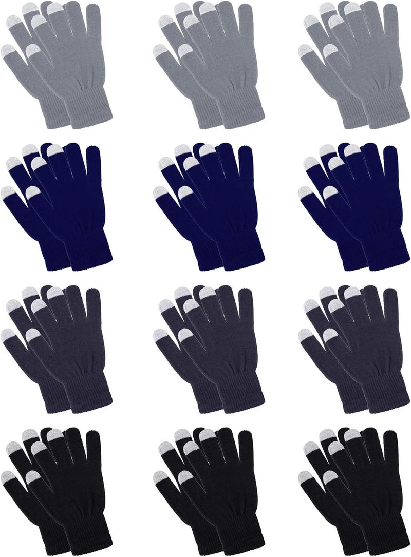 Pangda 12 Pairs Winter Touch Screen Gloves for Men Women Stretch Knitted Texting Gloves Warm Windproof Solid Color Mittens - Image 1