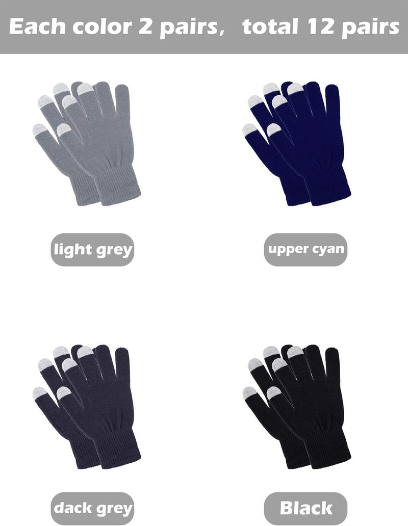 Pangda 12 Pairs Winter Touch Screen Gloves for Men Women Stretch Knitted Texting Gloves Warm Windproof Solid Color Mittens - Image 2