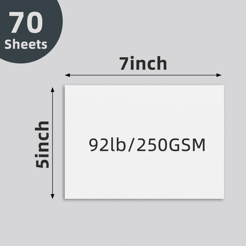 TEETOOKEA 70 Pack 5x7 White Cardstock Paper, 92lb/250GSM Heavyweight Blank Card, Thick Index Card for Printer, Postcards, Wedding Invitation, Greeting Cards - Image 2