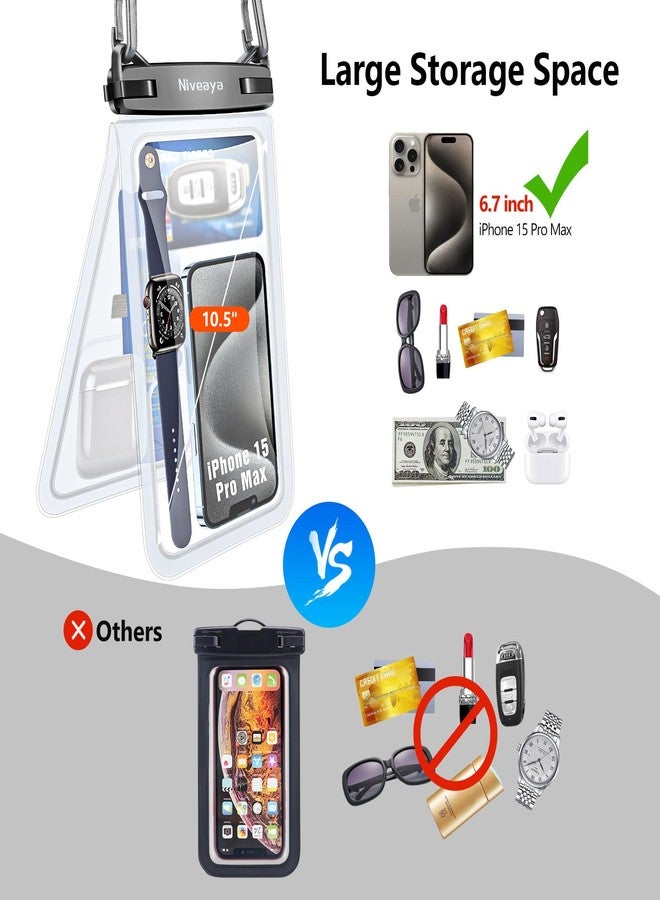Niveaya Double Space Waterproof Phone Pouch - 2 Pack, Waterproof Phone Lanyard Case with iPhone 16/15/14/13/12 Pro Max up to 8.3", Phone Dry Bags for Vacation Beach Pool Kayak Cruise Travel Essentials - Image 2