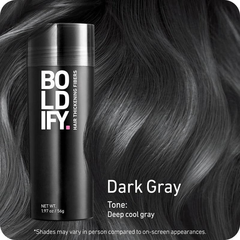 BOLDIFY Hair Fibers (56g) - Fill In Thinning and Fine Hair for an Instantly Fuller, Thicker Look - 14 Shades for Women & Men - Dark Gray - Image 2