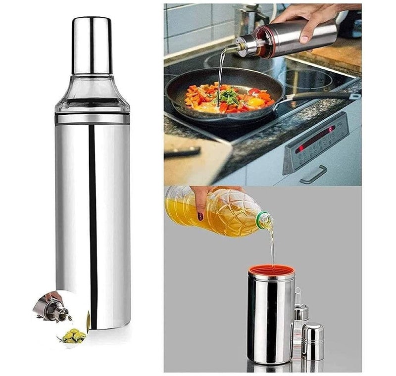 AUREUS Stainless Steel Nozzle Oil Dispenser 1 Litre Oil Container Oil Pot Oil Can Oil Bottle with Handle 1000 ml Each Silver 148 - Image 4