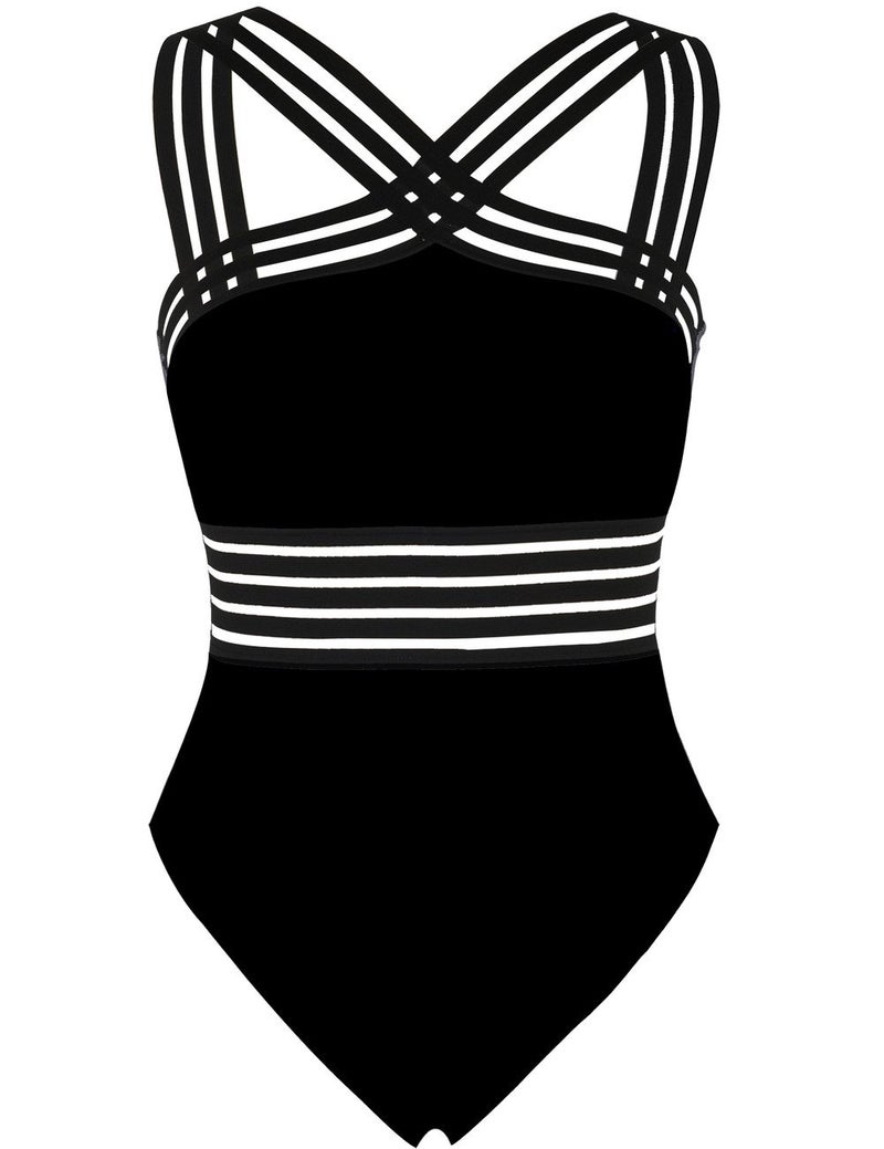 Hilor Women's Tummy Control Bathing Suit Sexy One Piece Swimsuit Flattering Swimwear Black M/US8-10 - Image 1