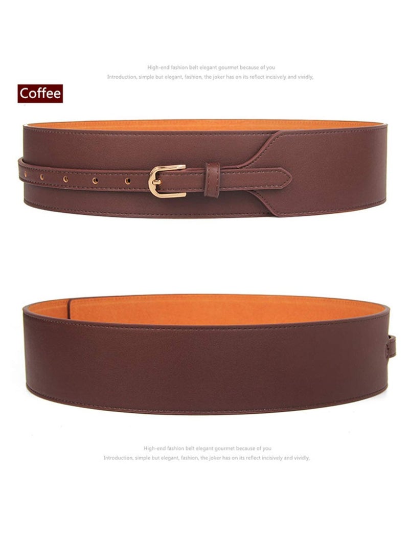 Generic Women Belt, PU Leather Wide Knotted Belt Simple and Versatile Waist Seal Adjustable Perforated Dress Girdle for Wedding Festival Shaping Belt (2, Black Brown) - Image 2