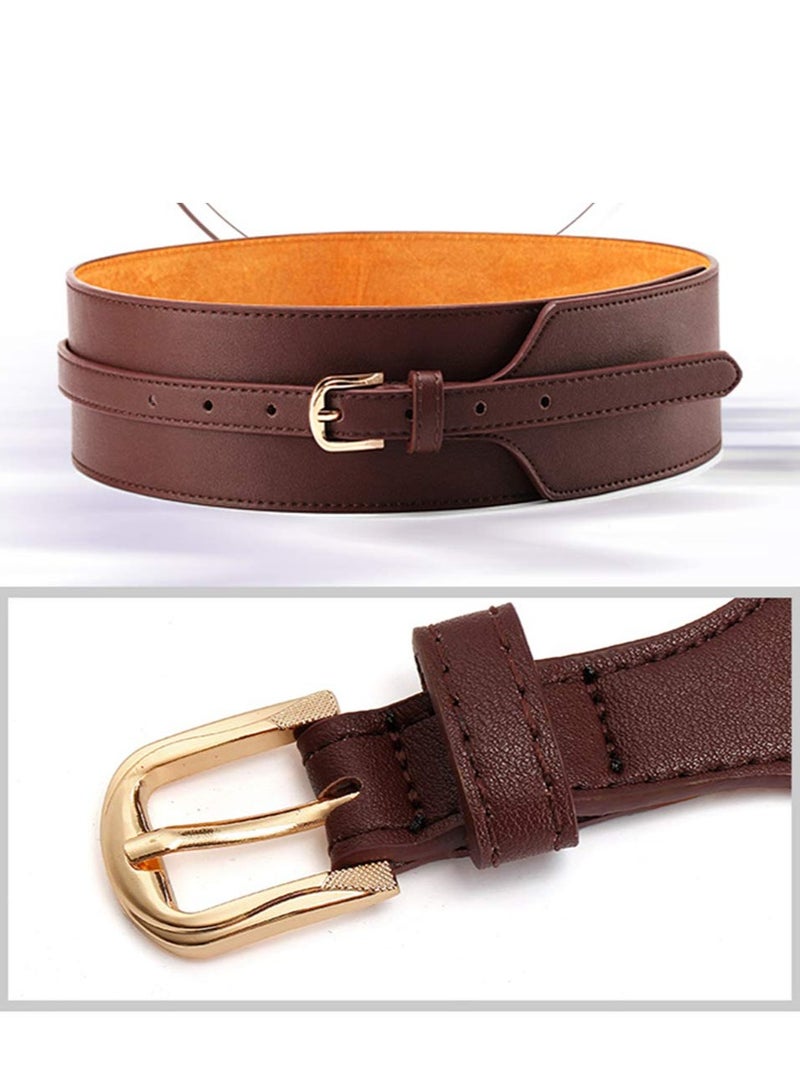 Generic Women Belt, PU Leather Wide Knotted Belt Simple and Versatile Waist Seal Adjustable Perforated Dress Girdle for Wedding Festival Shaping Belt (2, Black Brown) - Image 3