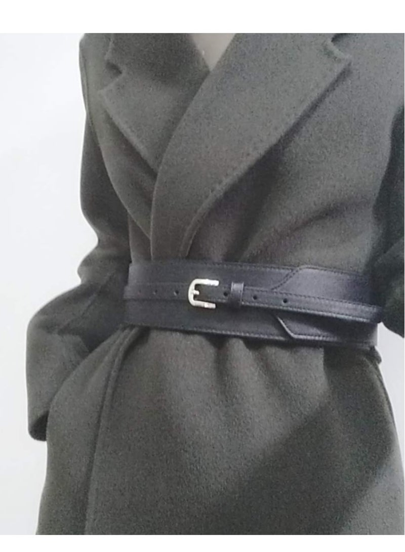 Generic Women Belt, PU Leather Wide Knotted Belt Simple and Versatile Waist Seal Adjustable Perforated Dress Girdle for Wedding Festival Shaping Belt (2, Black Brown) - Image 5