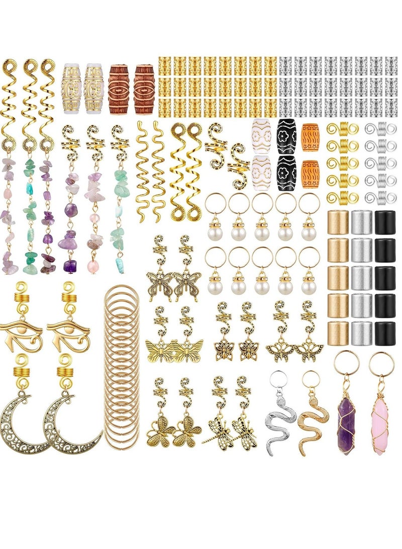 Hair Jewelry for Braids,  121Pcs Locs Metal Gold and Silver Clips Shells Imitation Wood Beads, Adjustable Cuffs Braiding Hair Rings Decoration, Dreadlock Beads for Girls, Beads for Hair Braids - Image 1