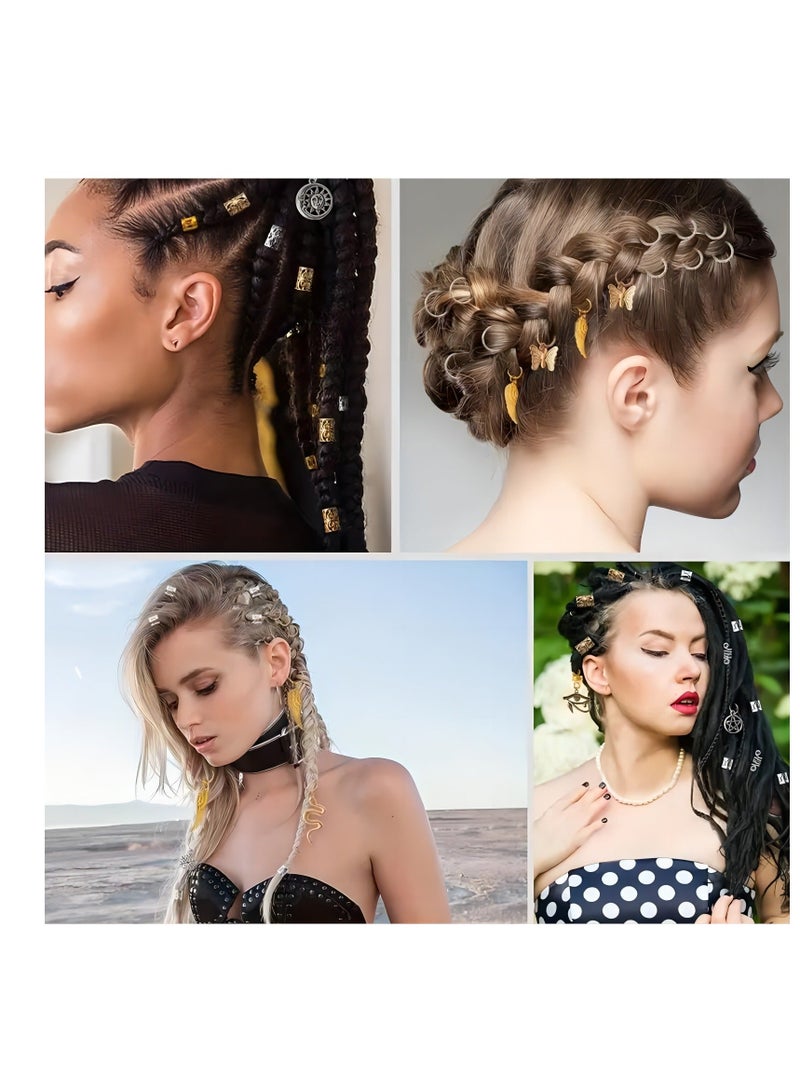 Hair Jewelry for Braids,  121Pcs Locs Metal Gold and Silver Clips Shells Imitation Wood Beads, Adjustable Cuffs Braiding Hair Rings Decoration, Dreadlock Beads for Girls, Beads for Hair Braids - Image 5