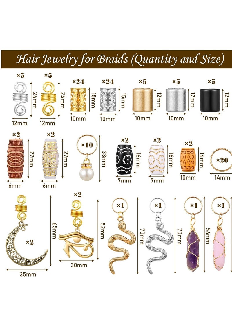 Hair Jewelry for Braids,  121Pcs Locs Metal Gold and Silver Clips Shells Imitation Wood Beads, Adjustable Cuffs Braiding Hair Rings Decoration, Dreadlock Beads for Girls, Beads for Hair Braids - Image 3
