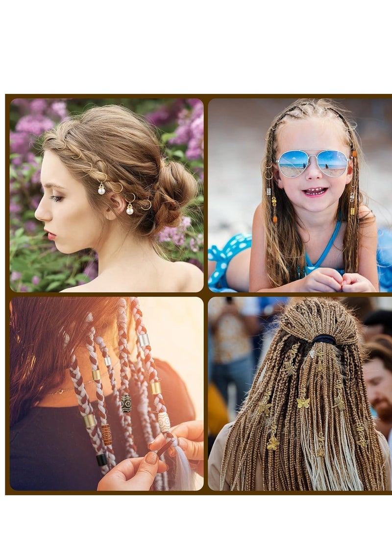 Hair Jewelry for Braids,  121Pcs Locs Metal Gold and Silver Clips Shells Imitation Wood Beads, Adjustable Cuffs Braiding Hair Rings Decoration, Dreadlock Beads for Girls, Beads for Hair Braids - Image 2