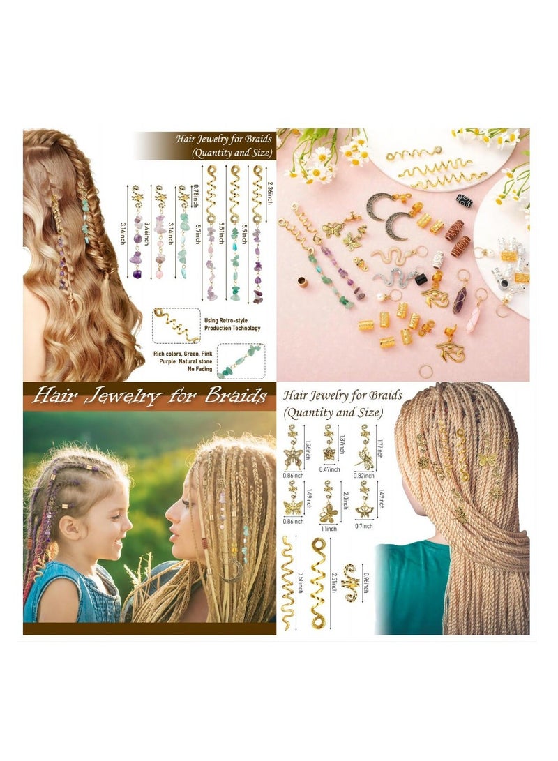 Hair Jewelry for Braids,  121Pcs Locs Metal Gold and Silver Clips Shells Imitation Wood Beads, Adjustable Cuffs Braiding Hair Rings Decoration, Dreadlock Beads for Girls, Beads for Hair Braids - Image 4