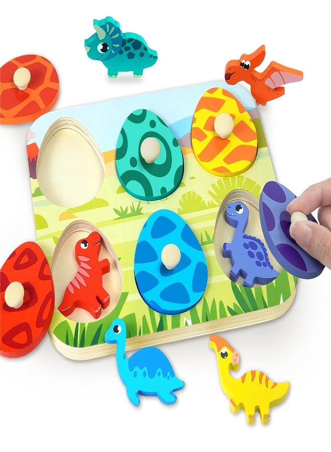 CHESLICR Easter Basket Stuffer Gift for Toddlers 1-3 Year Old Dinosaur Wooden Puzzles, Matching Eggs Peg Puzzle Gifts for Babies Fine Motor Skill Montessori Toys for Toddler Age 2-4 Boys Girls Valentine - Image 1