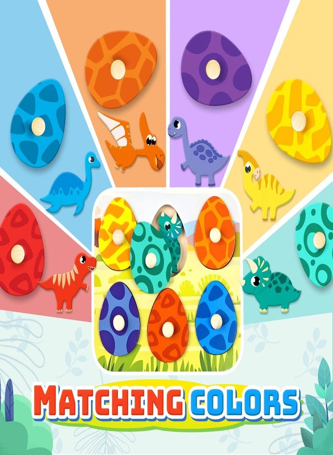 CHESLICR Easter Basket Stuffer Gift for Toddlers 1-3 Year Old Dinosaur Wooden Puzzles, Matching Eggs Peg Puzzle Gifts for Babies Fine Motor Skill Montessori Toys for Toddler Age 2-4 Boys Girls Valentine - Image 4