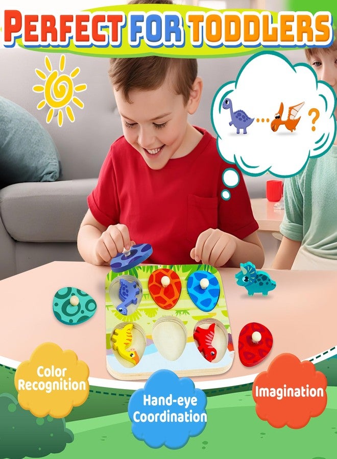 CHESLICR Easter Basket Stuffer Gift for Toddlers 1-3 Year Old Dinosaur Wooden Puzzles, Matching Eggs Peg Puzzle Gifts for Babies Fine Motor Skill Montessori Toys for Toddler Age 2-4 Boys Girls Valentine - Image 5