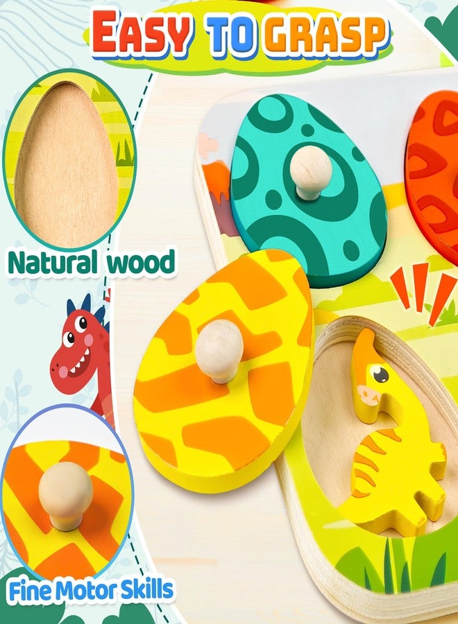 CHESLICR Easter Basket Stuffer Gift for Toddlers 1-3 Year Old Dinosaur Wooden Puzzles, Matching Eggs Peg Puzzle Gifts for Babies Fine Motor Skill Montessori Toys for Toddler Age 2-4 Boys Girls Valentine - Image 3