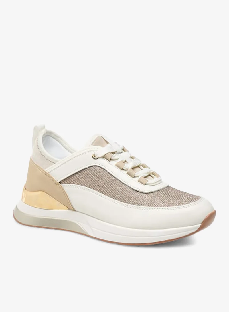 Flora Bella By Shoexpress Women Glitter Textured Sneakers with Lace-Up Closure